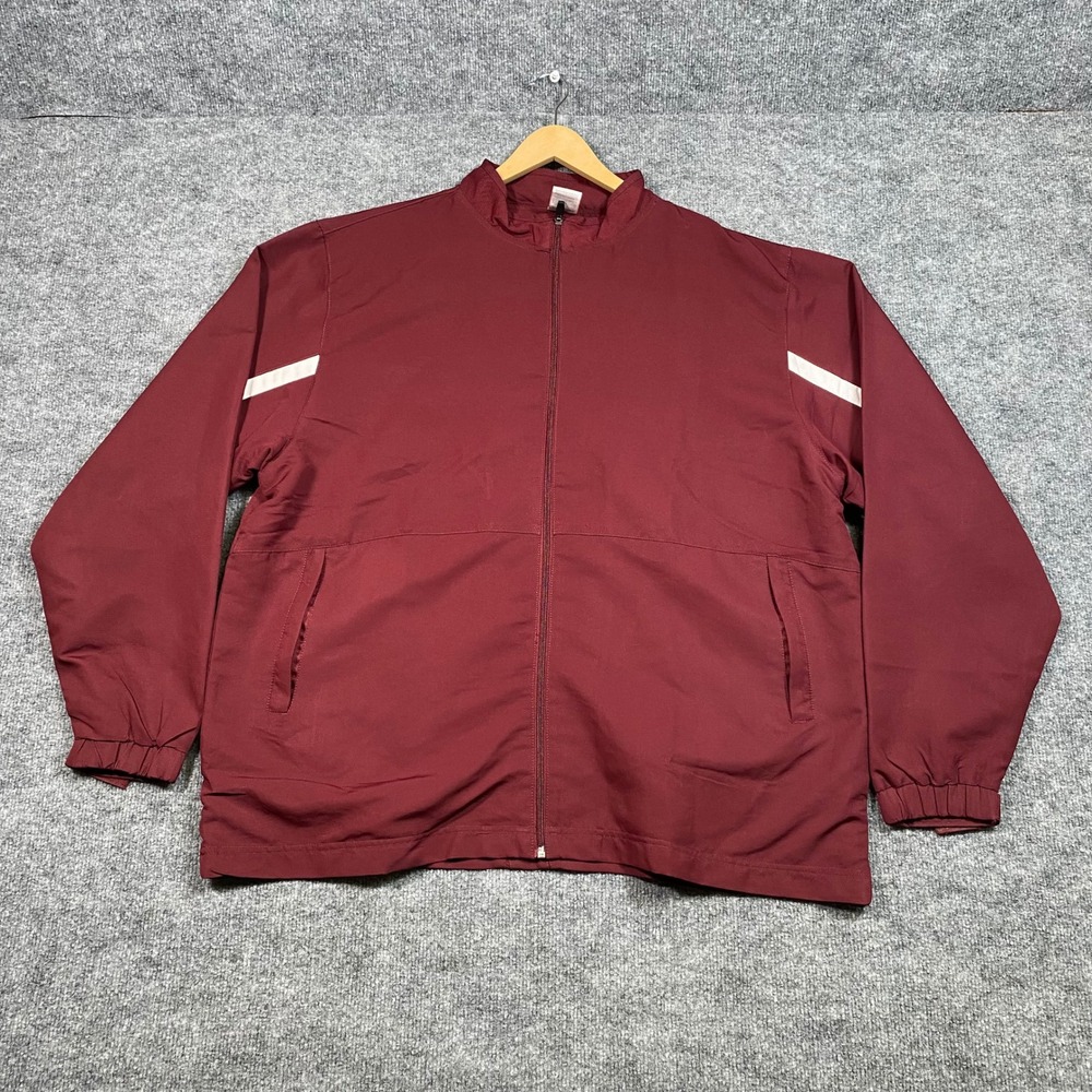 Russell Athletic Mens XL Maroon Full Zip Track Jacket Burgundy White Stripe Logo